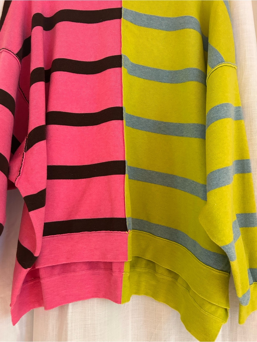 Free People Colorblock Striped Crewneck Sweater in Hot Pink, Lime and Black - Picture 2 of 6